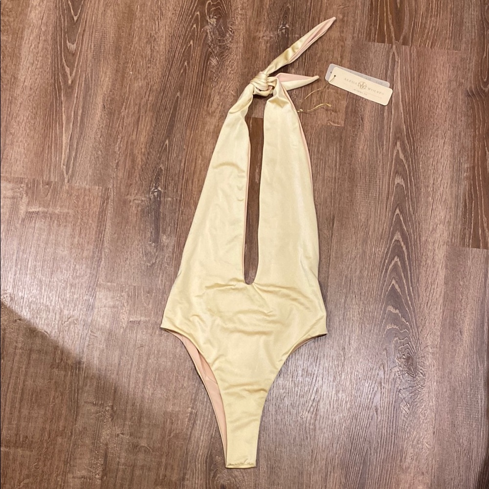 NWT Alpha Wolves gold halter One-Piece Swimsuit
